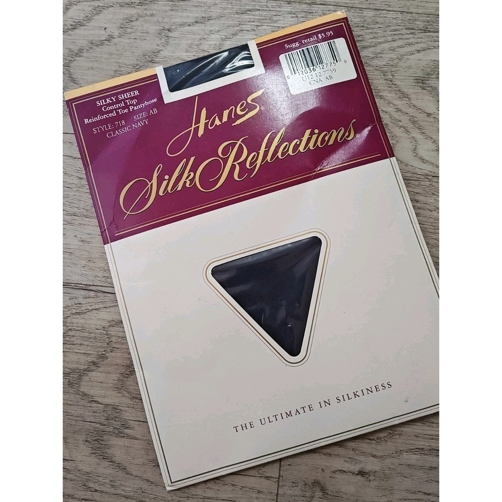 Hanes Silk Reflections Silky Sheer Control Top Reinforced Navy Pantyhose AB 1995